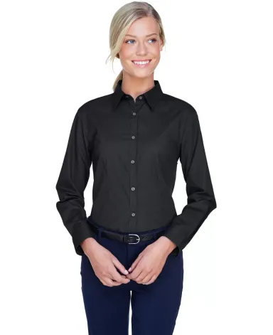 8976 UltraClub® Ladies' Whisper Twill Blend Woven BLACK front view