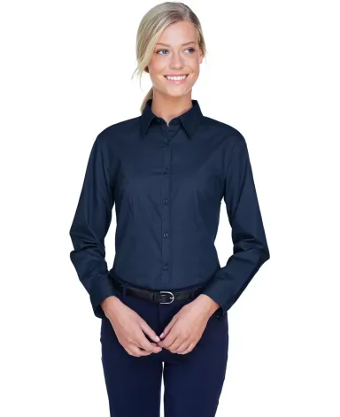 8976 UltraClub® Ladies' Whisper Twill Blend Woven NAVY front view