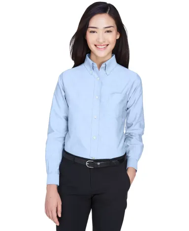 8990 UltraClub® Ladies' Classic Wrinkle-Free Blen LIGHT BLUE front view