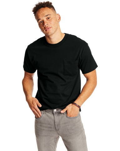 5190 Hanes® Beefy®-T with Pocket in Black front view