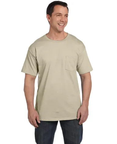 5190 Hanes® Beefy®-T with Pocket in Sand front view