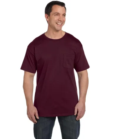 5190 Hanes® Beefy®-T with Pocket in Maroon front view