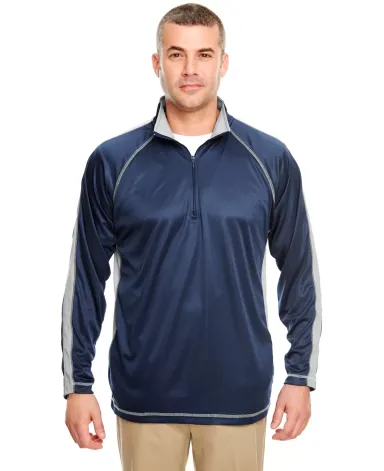 8398 UltraClub® Adult Cool & Dry Sport 1/4-Zip Pe NAVY/ GREY front view