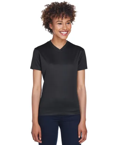 8400L UltraClub® Ladies' Cool & Dry Sport V-Neck  BLACK front view
