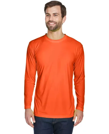 8422 UltraClub® Adult Cool & Dry Sport Long-Sleev BRIGHT ORANGE front view