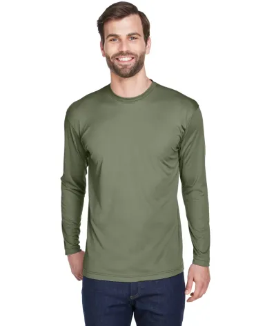 8422 UltraClub® Adult Cool & Dry Sport Long-Sleev MILITARY GREEN front view