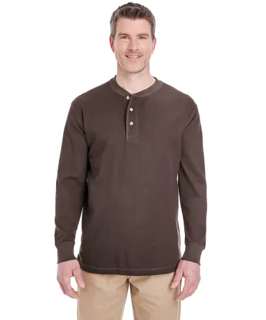 8456 UltraClub® Adult Mini Thermal Cotton Henley CHOCOLATE front view