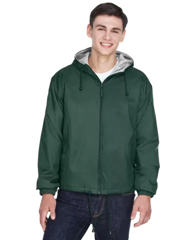 8915 UltraClub® Adult Nylon Fleece-Lined Hooded J FOREST GREEN front view