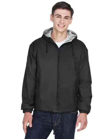 8915 UltraClub® Adult Nylon Fleece-Lined Hooded J BLACK front view