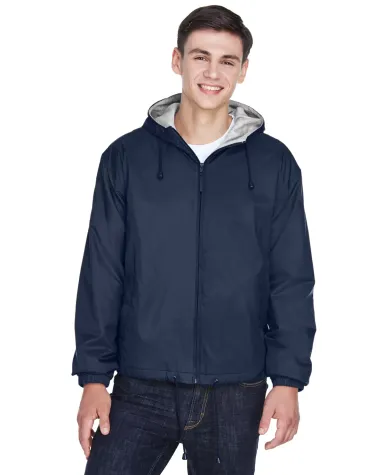 8915 UltraClub® Adult Nylon Fleece-Lined Hooded J NAVY front view