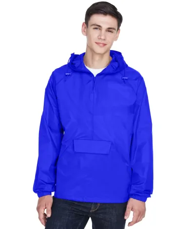 8925 UltraClub® Adult 1/4-Zip Hooded Nylon Pullov ROYAL front view