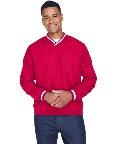 8926 UltraClub® Adult Long-Sleeve Microfiber Cros RED/ WHITE front view