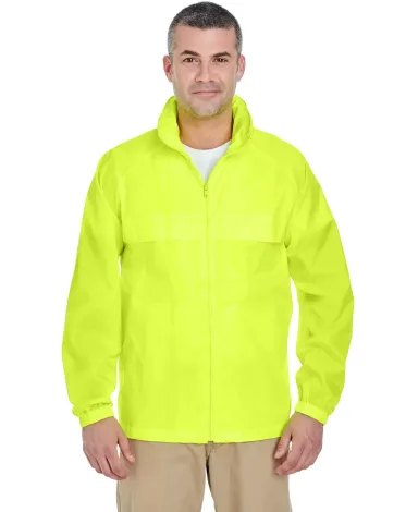 8929 UltraClub® Adult Hooded Nylon Zip-Front Pack BRIGHT YELLOW front view
