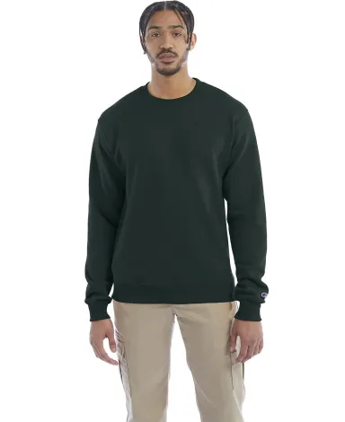 S600 Champion Logo Double Dry Crewneck Pullover in Dark green front view