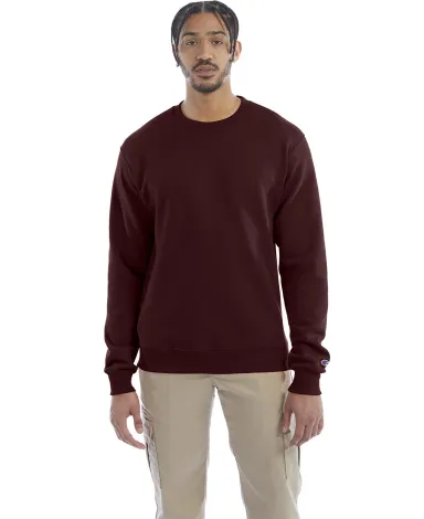 S600 Champion Logo Double Dry Crewneck Pullover in Maroon front view