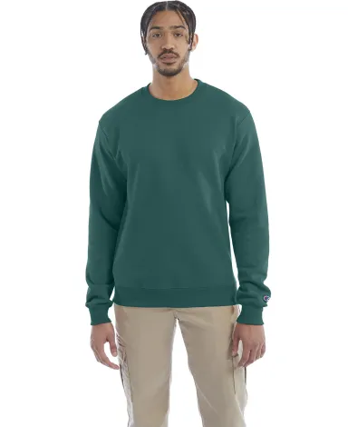 S600 Champion Logo Double Dry Crewneck Pullover in Emerald green front view