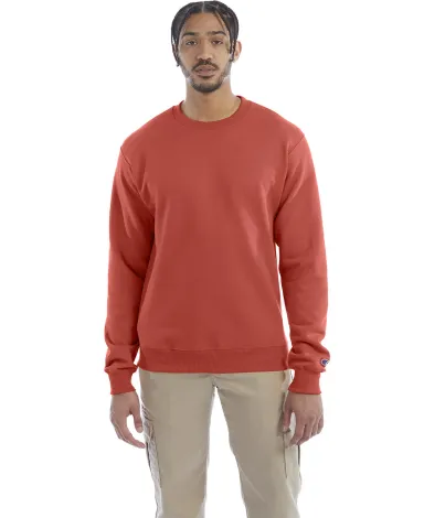 S600 Champion Logo Double Dry Crewneck Pullover in Red river clay front view