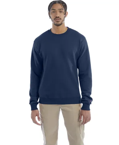 S600 Champion Logo Double Dry Crewneck Pullover in Late night blue front view
