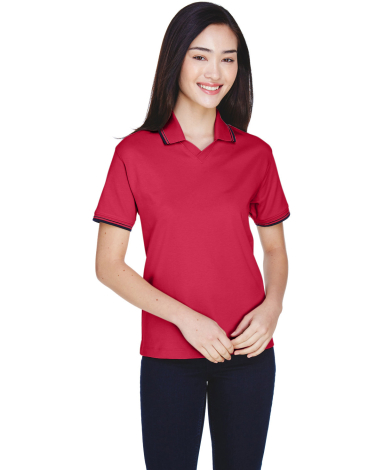 D140W Devon & Jones Ladies’ Tipped Perfect Pima  in Red/ navy front view