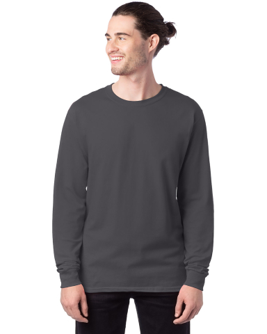 5286 Hanes® Heavyweight Long Sleeve T-shirt in Smoke gray front view