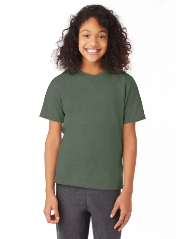 5370 Hanes® Heavyweight 50/50 Youth T-shirt in Heather green front view