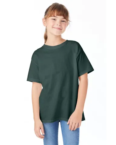 5480 Hanes® Heavyweight Youth T-shirt in Athletic dk gren front view