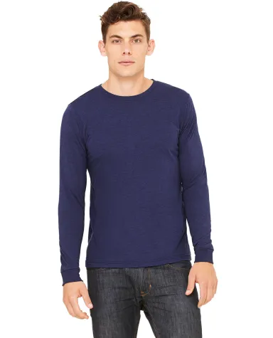 BELLA+CANVAS 3501 Long Sleeve T-Shirt in Navy triblend front view