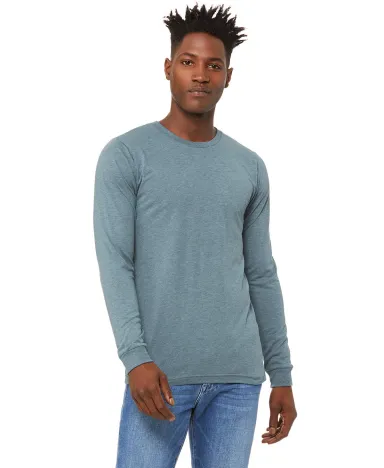 BELLA+CANVAS 3501 Long Sleeve T-Shirt in Denim triblend front view