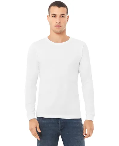 BELLA+CANVAS 3501 Long Sleeve T-Shirt in Solid wht trblnd front view