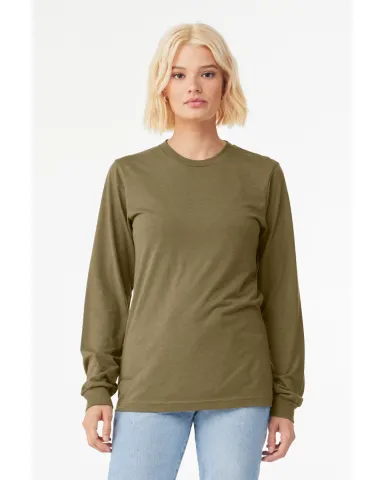 BELLA+CANVAS 3501 Long Sleeve T-Shirt in Olive triblend front view