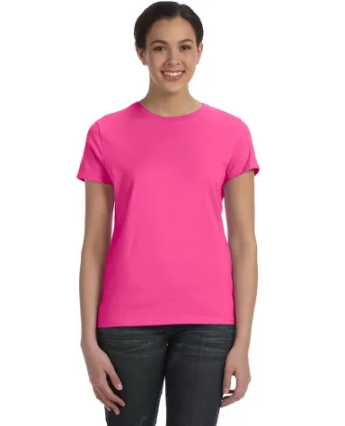 Hanes Ladies Nano T Cotton T Shirt SL04 in Wow pink front view