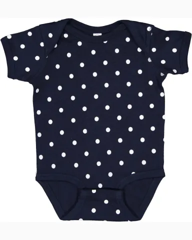 4400 Onsie Rabbit Skins® Infant Lap Shoulder Cree in Navy/ white dot front view
