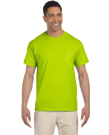 2300 Gildan Ultra Cotton Pocket T-shirt in Safety green front view