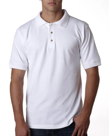 1000 Bayside Adult Cotton Pique Polo in White front view