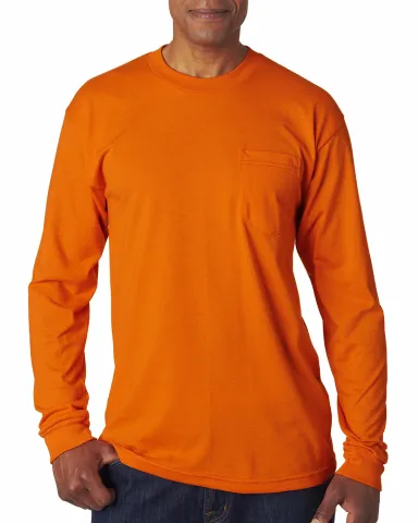 1730 Bayside Adult Long-Sleeve Tee With Pocket in Bright orange front view