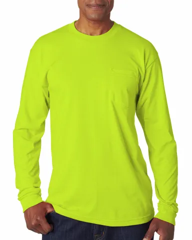 1730 Bayside Adult Long-Sleeve Tee With Pocket in Lime green front view
