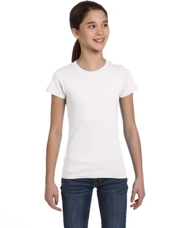 2616 LA T Girls' Fine Jersey Longer Length T-Shirt WHITE front view