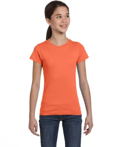 2616 LA T Girls' Fine Jersey Longer Length T-Shirt PAPAYA front view