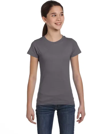 2616 LA T Girls' Fine Jersey Longer Length T-Shirt CHARCOAL front view