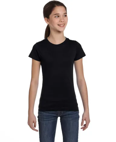 2616 LA T Girls' Fine Jersey Longer Length T-Shirt BLACK front view