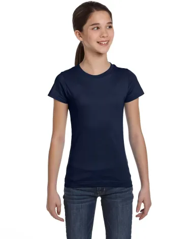 2616 LA T Girls' Fine Jersey Longer Length T-Shirt NAVY front view