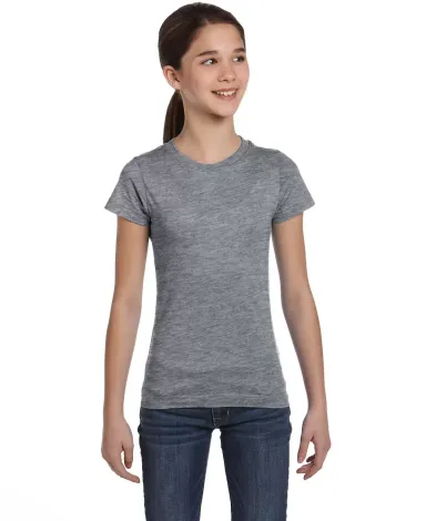 2616 LA T Girls' Fine Jersey Longer Length T-Shirt GRANITE HEATHER front view