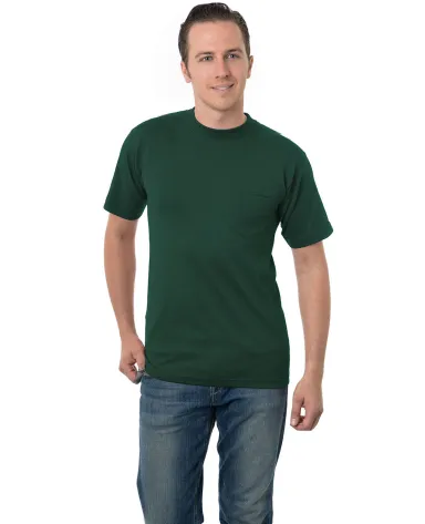 3015 Bayside Adult Union Made Cotton Pocket Tee in Forest green front view