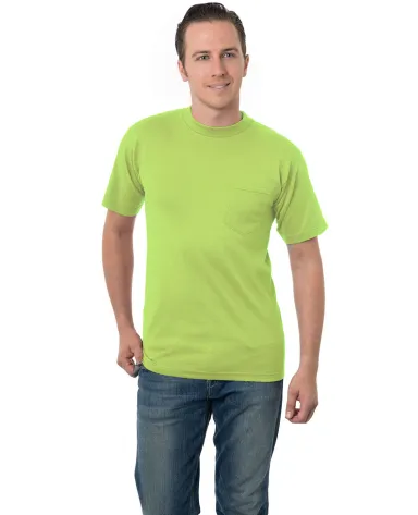 3015 Bayside Adult Union Made Cotton Pocket Tee in Lime green front view