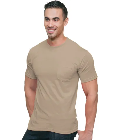 3015 Bayside Adult Union Made Cotton Pocket Tee in Sand front view