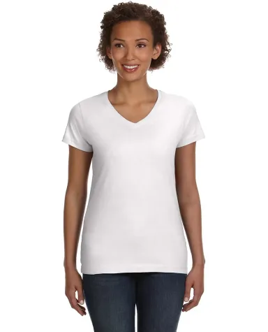 3507 LA T Ladies V-Neck Longer Length T-Shirt WHITE front view