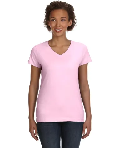3507 LA T Ladies V-Neck Longer Length T-Shirt PINK front view
