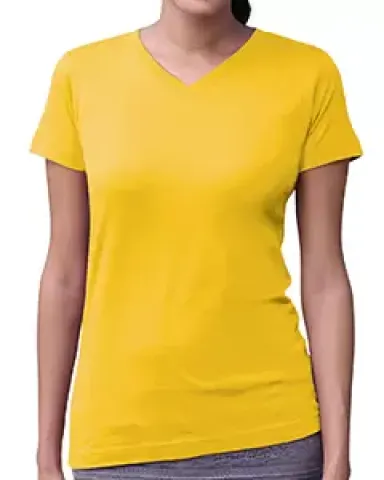 3507 LA T Ladies V-Neck Longer Length T-Shirt YELLOW front view