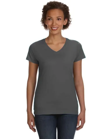 3507 LA T Ladies V-Neck Longer Length T-Shirt CHARCOAL front view