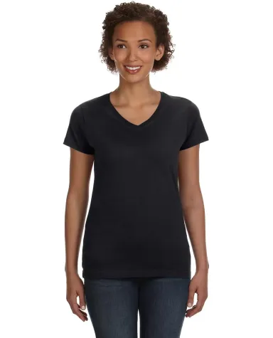3507 LA T Ladies V-Neck Longer Length T-Shirt BLACK front view